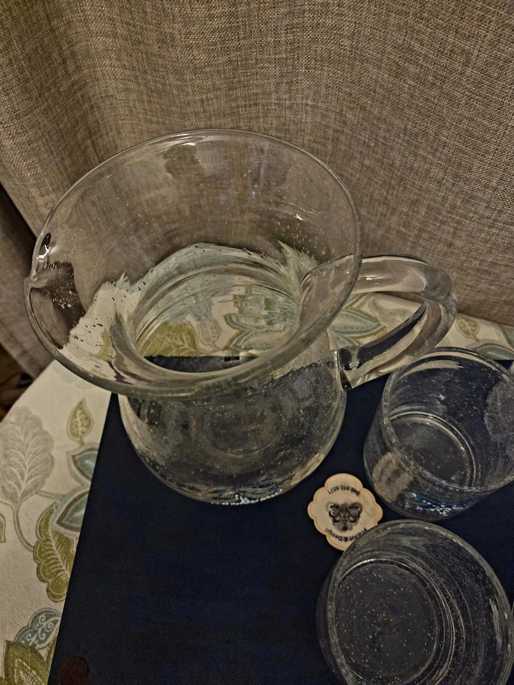 HANDBLOWN GLASS AQUA STARFISH PITCHER & TUMBLERS